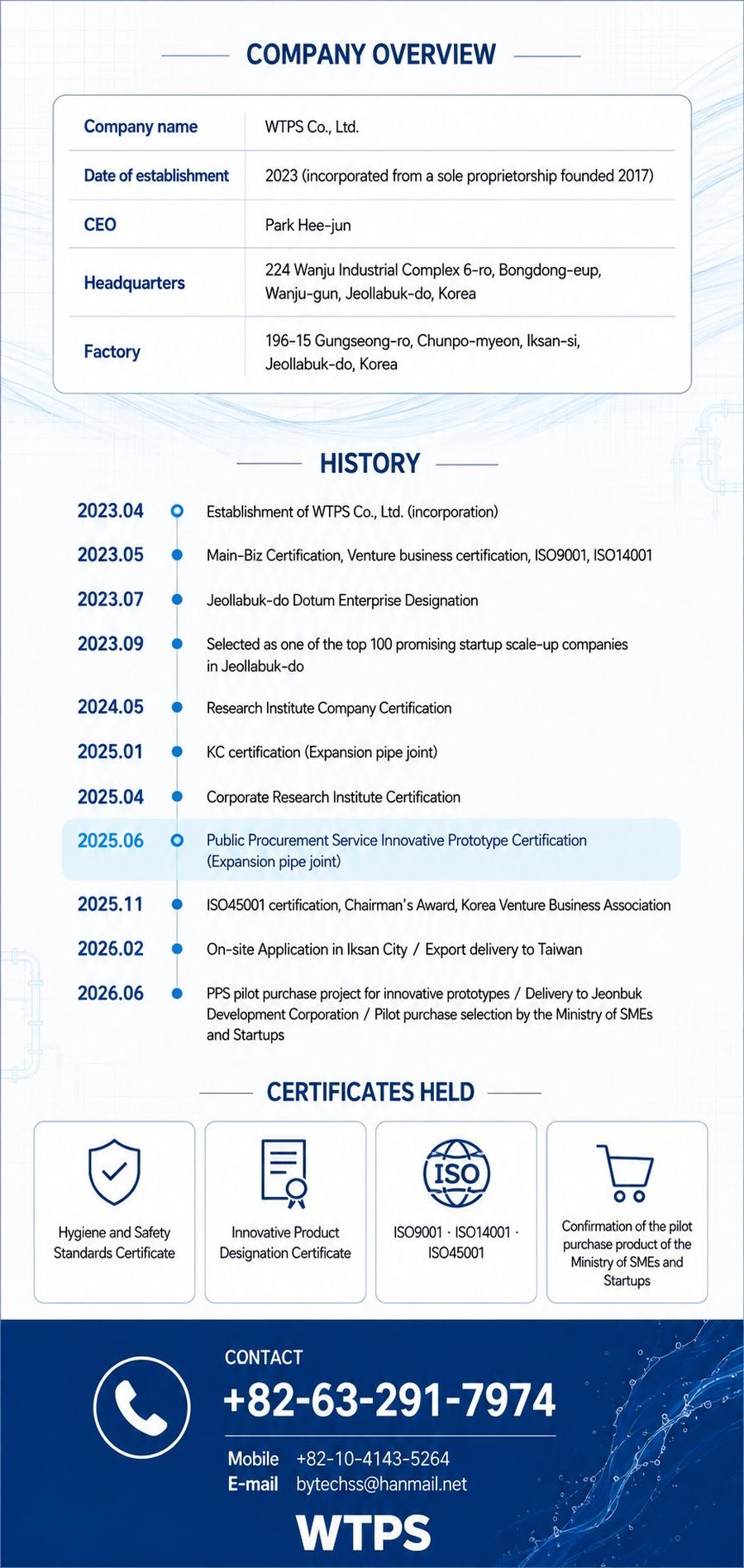 Expansion and contraction pipe joint (22.5deg elbow) - Company overview