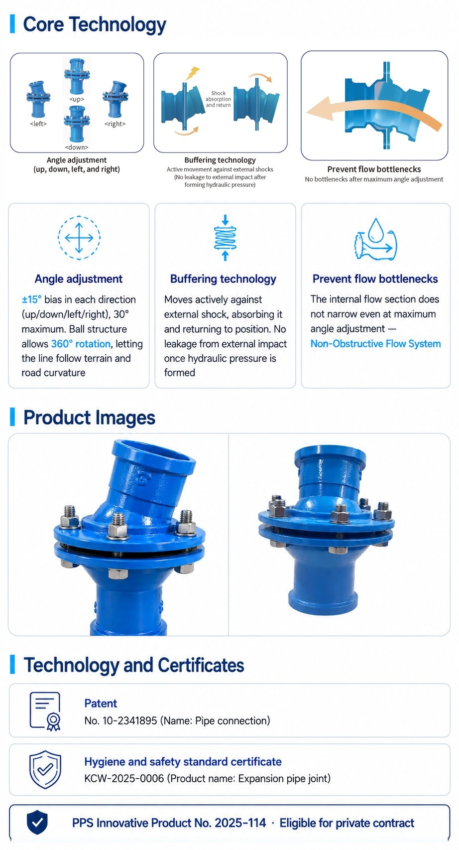 Expansion and contraction pipe joint - Core technology