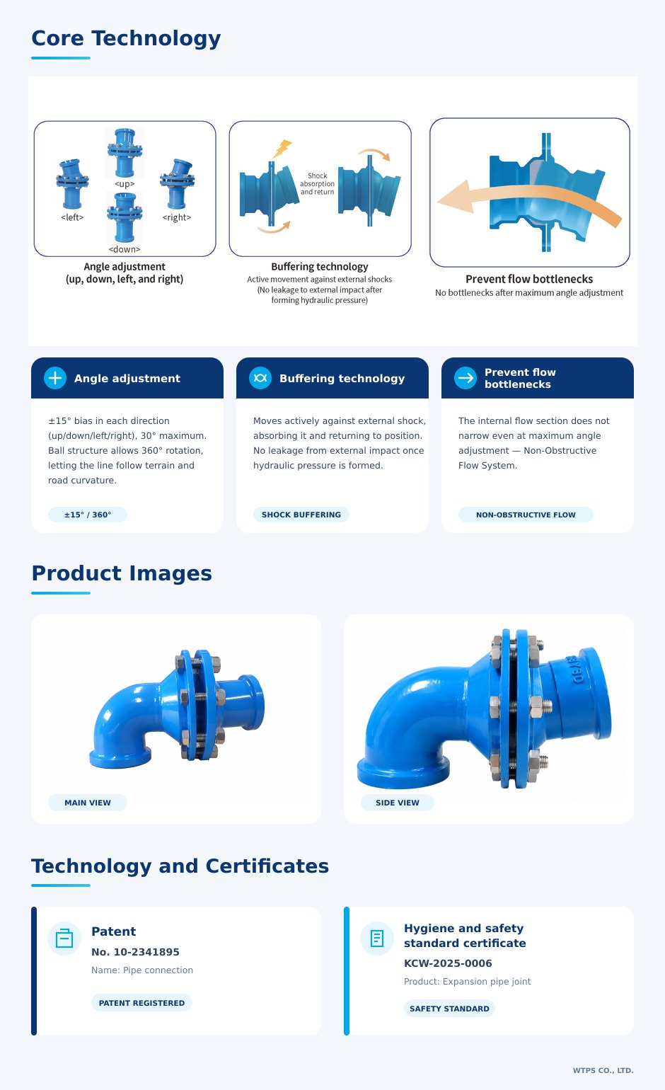 Expansion and contraction pipe joint (90deg elbow) - Core technology
