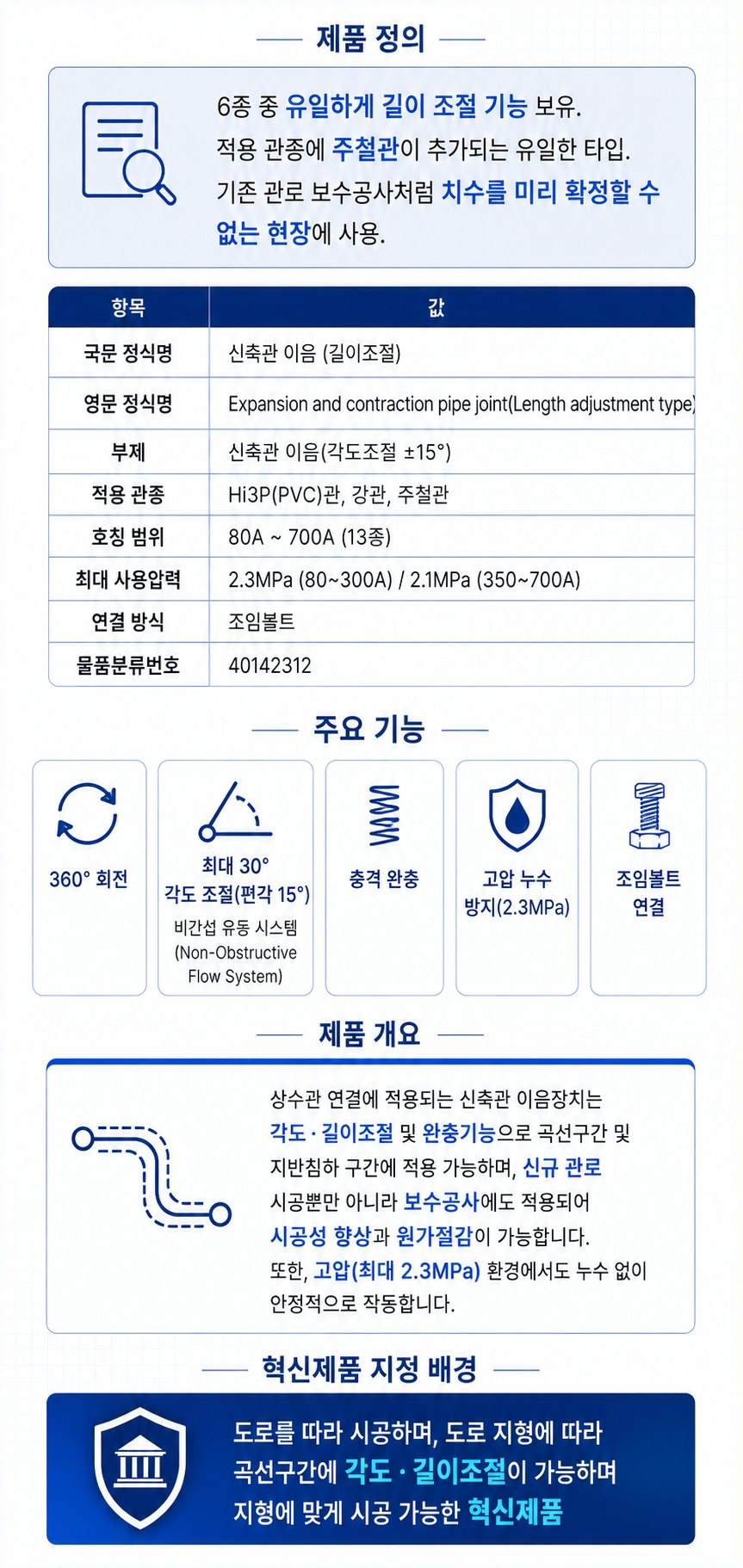 신축관 이음 (길이조절) – 제품 정의·주요 기능