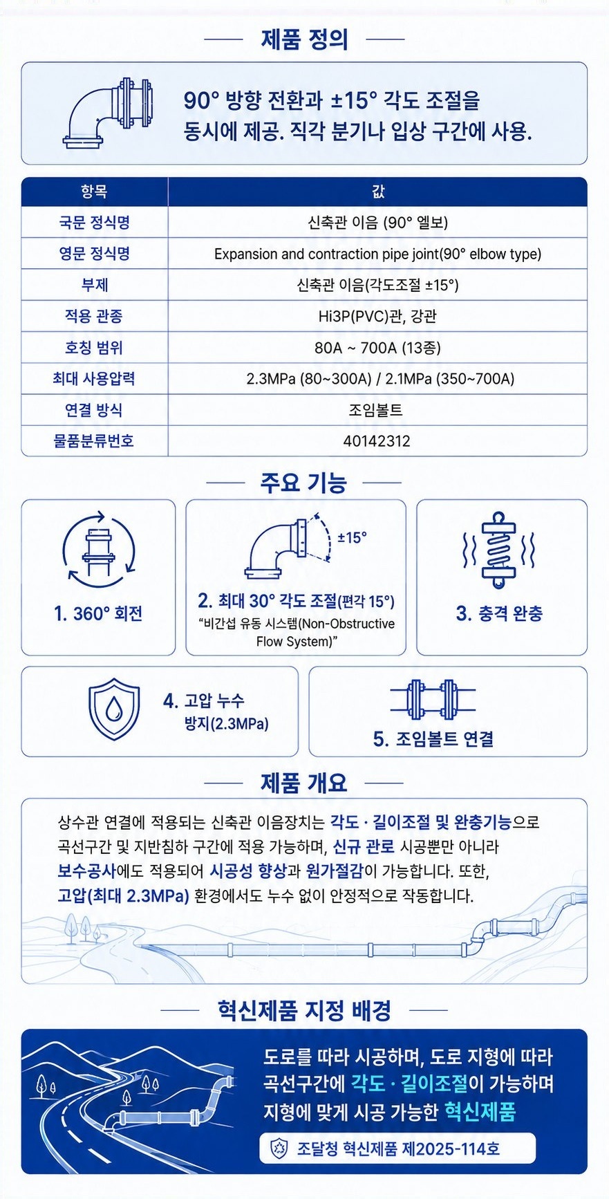 신축관 이음 (90° 엘보) – 제품 정의·주요 기능